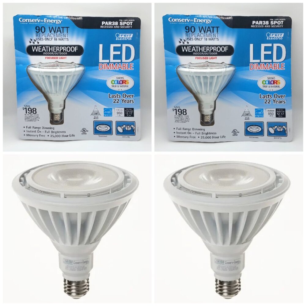 2 Feit Electric PAR38 Dimmable LED Light Bulbs Weatherproof Indoor Outdoor 90W